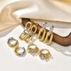 Two Tone Hoop Earrings for Women, Stainless Steel Gold-Silver Color Small Circle Square Huggie Hoop Earrings Trendy Jewelry