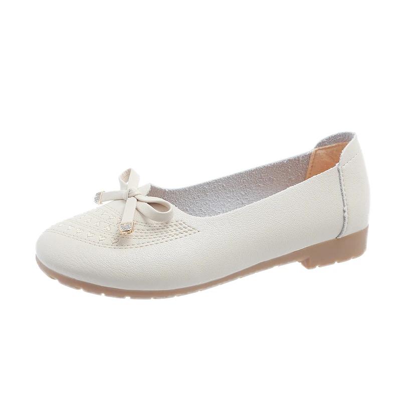 New Women's Shoes Spring and Autumn Fashion Round Toe Shallow Mouth Low Heel Bow Decorated Slip-On Women's Flat Shoes
