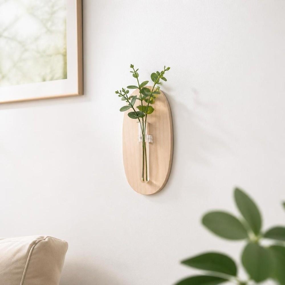 Vase Wall Mounted Planter Wooden Flower Pot Water Plant Tube Stand Wall Decoration Hydroponics