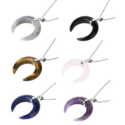 Healing Crystal Crescents Moon Necklace Crescents Moon Necklace with Healing Natural Stone Crystals for Fashion Women