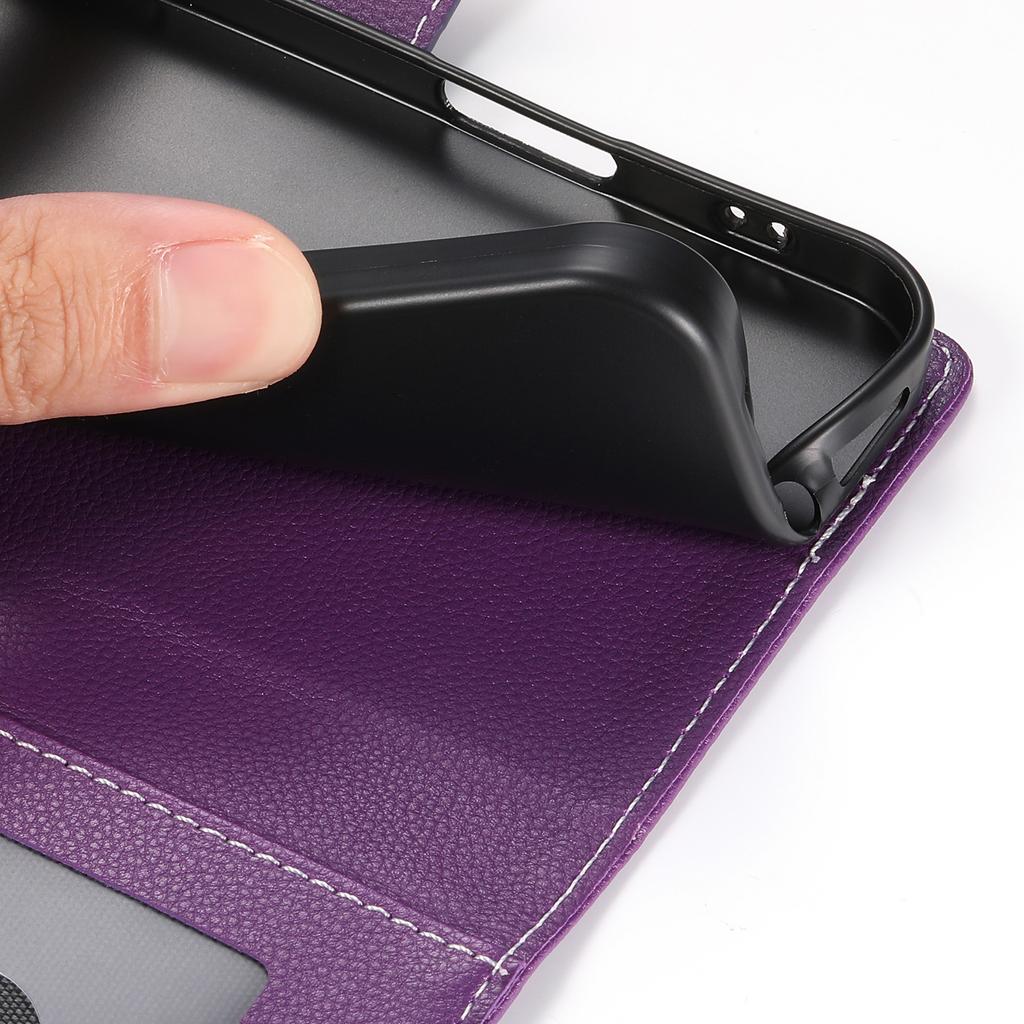DF-012 For iPhone 15 Case Litchi Texture Leather Magnetic Clasp Wallet Stand Phone Cover