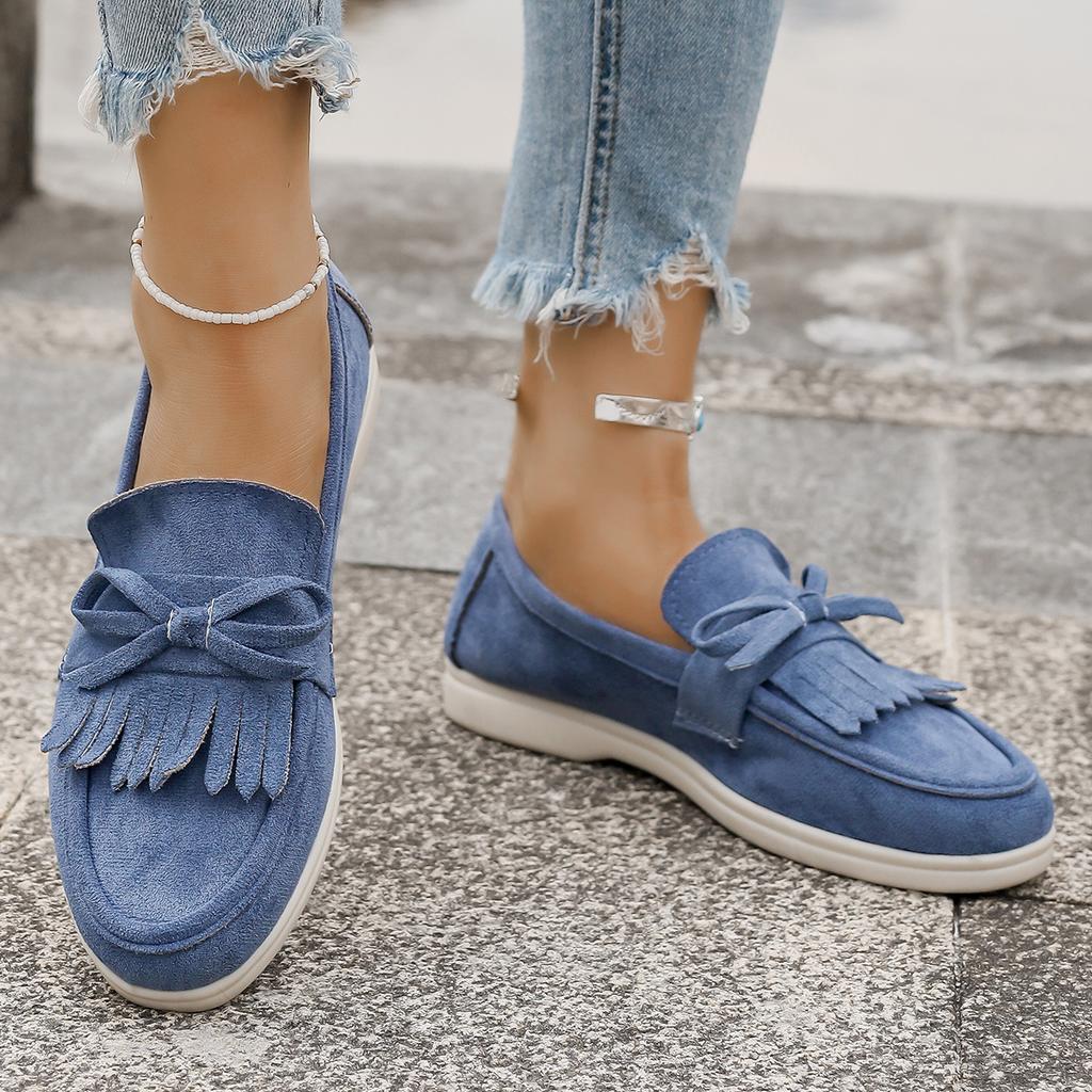 Spring New Fashion Round Head Foot Shoes Flat Casual Large Size Women's Shallow Mouth Bow Doudou Shoes