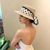 Elegant Lady Cowboy Straw Hat with Polka Dot Ribbon and Wide Brim for Women