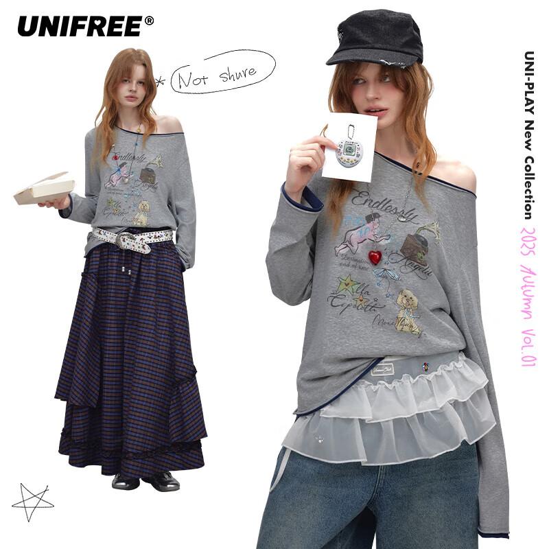 UNIFREE Retro Washed Loose Fit Crew Neck Long Sleeve T-Shirt L