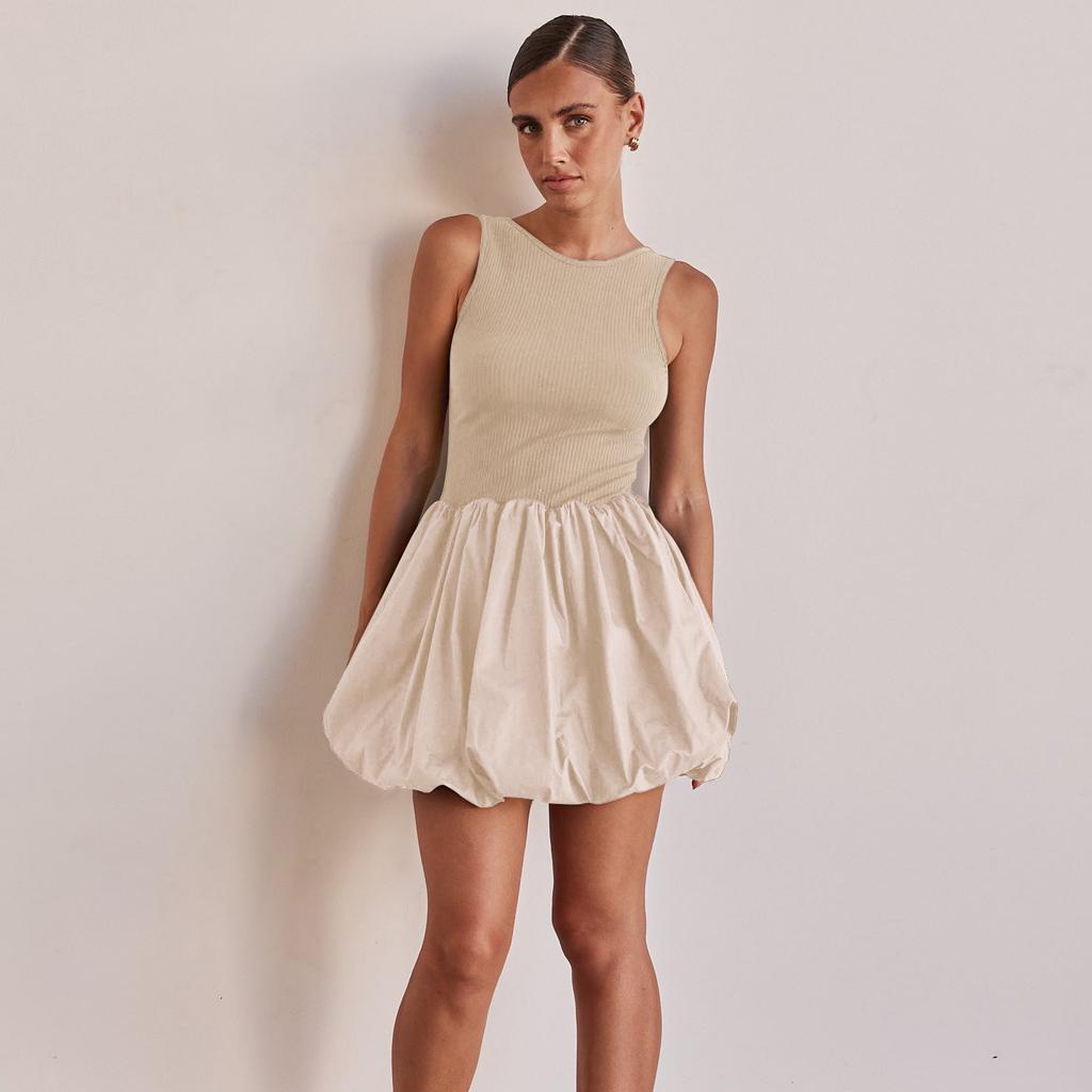 New European and American women's clothing sleeveless pleated bud skirt backless short dress spring and summer