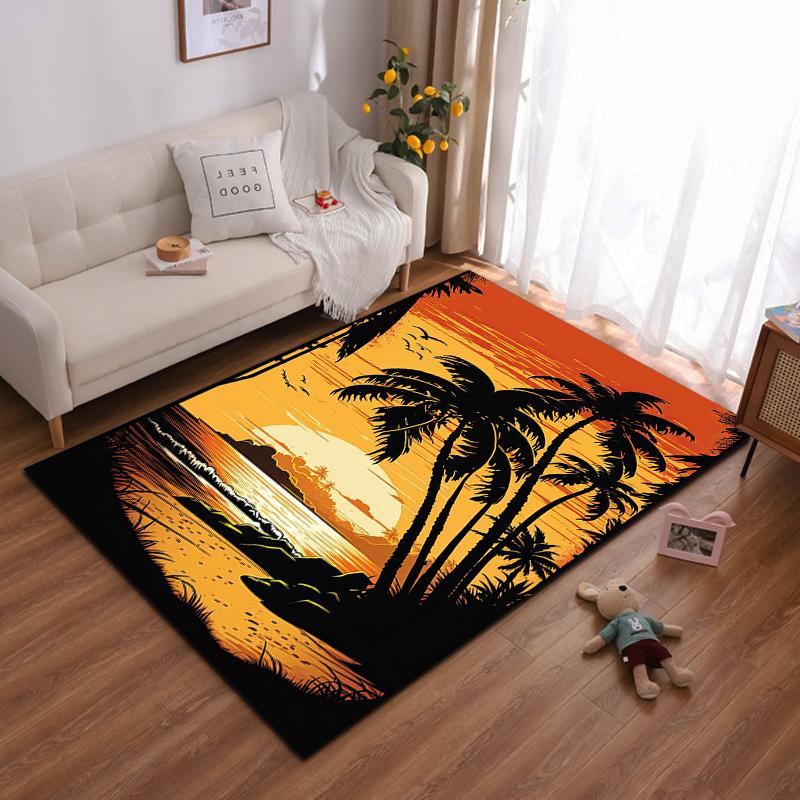 Sunset Beach with Palm Trees Design Rug – Non-slip Rug Suitable for Living Room and Bedroom Sofas