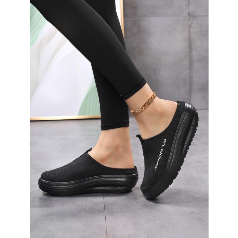 2025 New Lazy Net Shoes for Women's Casual Height-increasing Spring and Summer Breathable Single Fabric Shoes with Thick Soles and Half Slippers