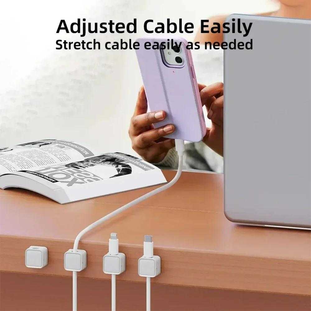 5/10 PCS Magnetic Cable Clips Self-Adhesive Cord Holder Under Desk Smooth Adjustable Wire Keeper for Cable Management