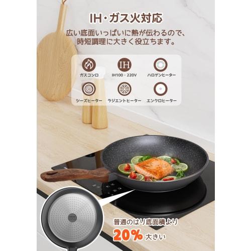 FERLORD 20cm Frying Pan, Induction and Gas Compatible, Non-Stick, Marble Coating, 5-Layer, Popular, High-Temperature, Durable, Easy To Clean, Shallow,