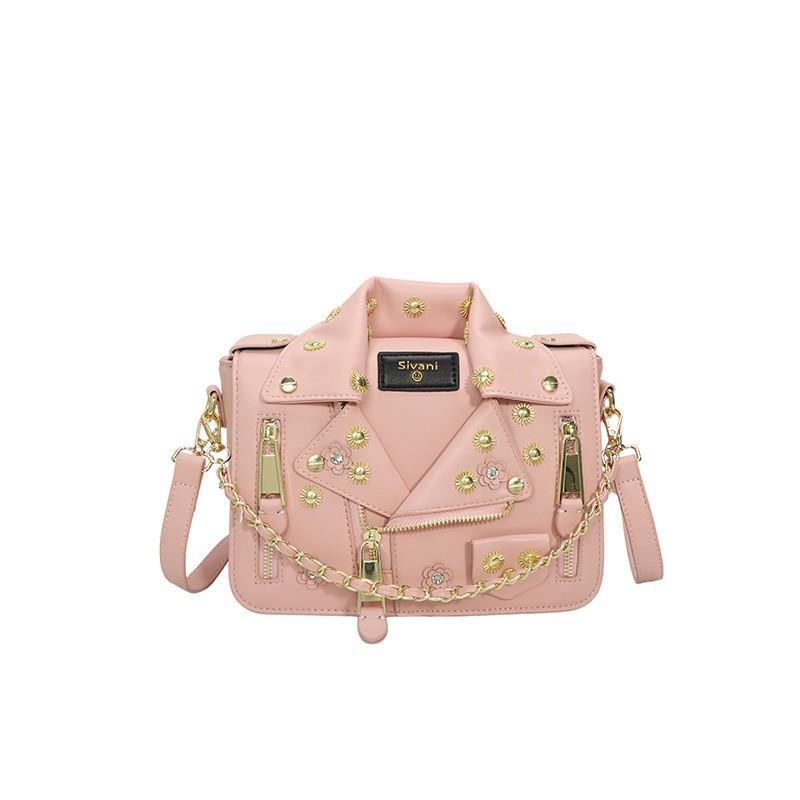 

Bags Personalized Small Suit Clothes Bag Women s Niche Rivet Chain Inlaid Cross-section Square рожевий