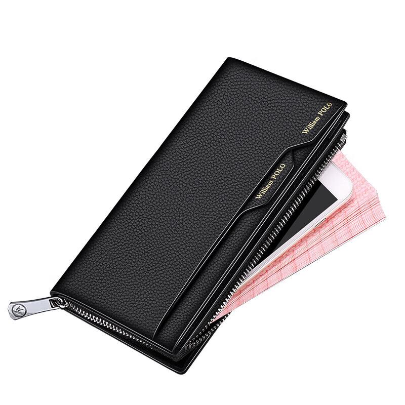 WILLIAMPOLO Men's First Layer Cowhide Long Wallet with Phone Card Holder