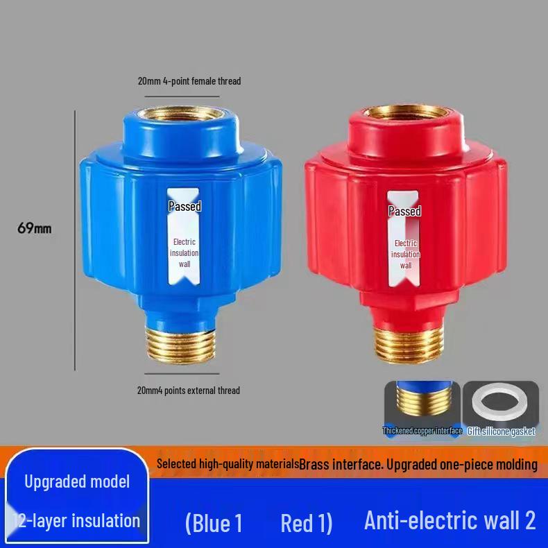 

Красно-синий латунный электрический водонагреватель с защитой от протечек и изоляционной стенкой, с аксессуарами