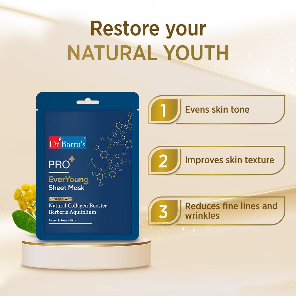 Dr. Batra's PRO+ Everyoung Tuchmaske 25g X 2er-Pack Natürlicher Kollagen-Booster für glatte, strahlende Haut