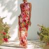 New European, American Spring and Summer French Casual Elegant Floral Neck Sleeveless Slim Dress