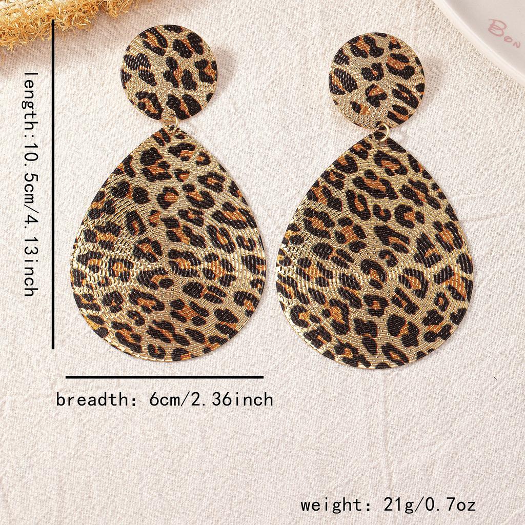 Fashion Leopard Print Round Earrings Retro Water Drop Geometric Earrings Antique Style Earrings