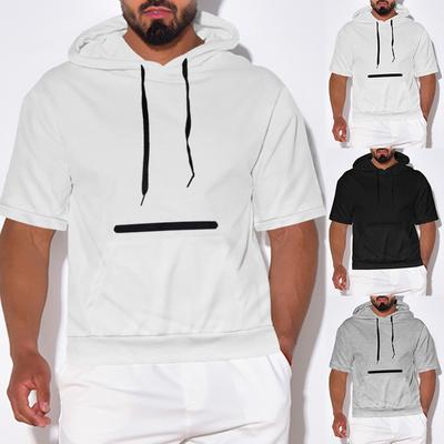 Summer Men's Casual Hooded Short Sleeved T-shirt Solid Color Men's Top Heavyweight T-shirt