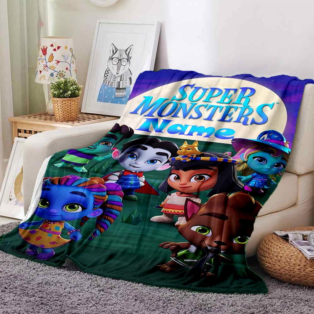 Custom Name Super Monsters Theme Printed Blanket - Perfect for Couch, Bed, Travel & Outdoor Use | Machine Washable, Cozy & Durable.