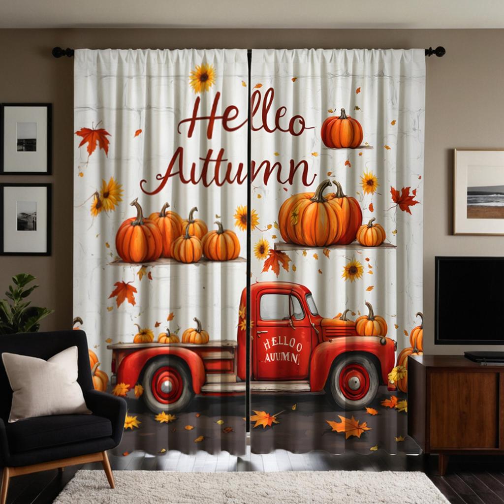2 szt. HD Święto Plonów Ciężarówka z Dyniami dekoracja krajobrazowa zasłona Żółty krawat zasłona z nadrukiem cyfrowym Styl dekoracji domu