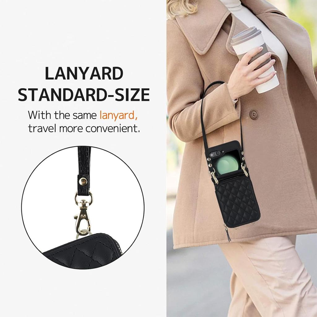 NINKI Compatible Samsung Galaxy Z Flip 6 Case Wallet with Card Holder,Shockproof Leather Detachable Crossbody Lanyard Case for Samsung Z Flip 6