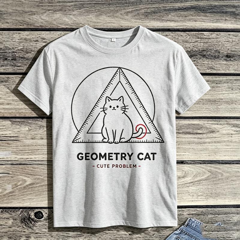 2026 Unisex Geometry Cat Cute Problem Short Sleeve Tee Funny Math Teacher Student Minimalist Graphic Casual Top