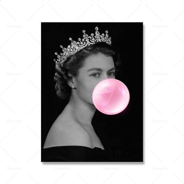 Queen Elizabeth Bubble Gum Poster and Printing Wall Art Wall Art British Royal Canvas Painting Wall Family