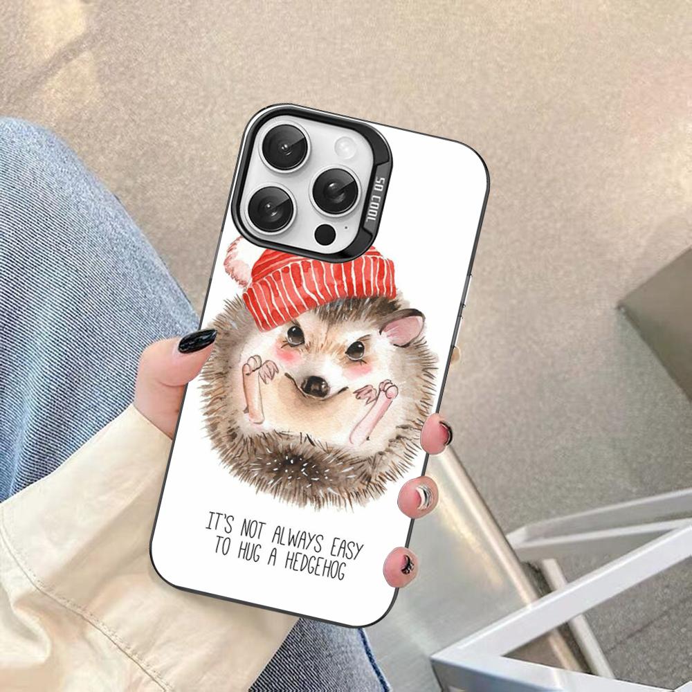Cute Animal Hedgehog Phone Case For IPhone 16 15 14 13 12 11 Pro Max X XR XSMAX 8 7 Plus Matte Shockproof Back Cover