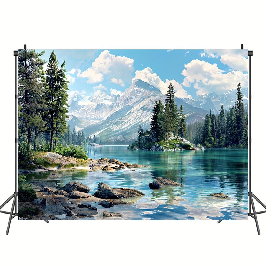 1PC, Forest and Lake Scenery Background Banner, Multi-purpose Photography Background, No Power Required, Holiday Decoration