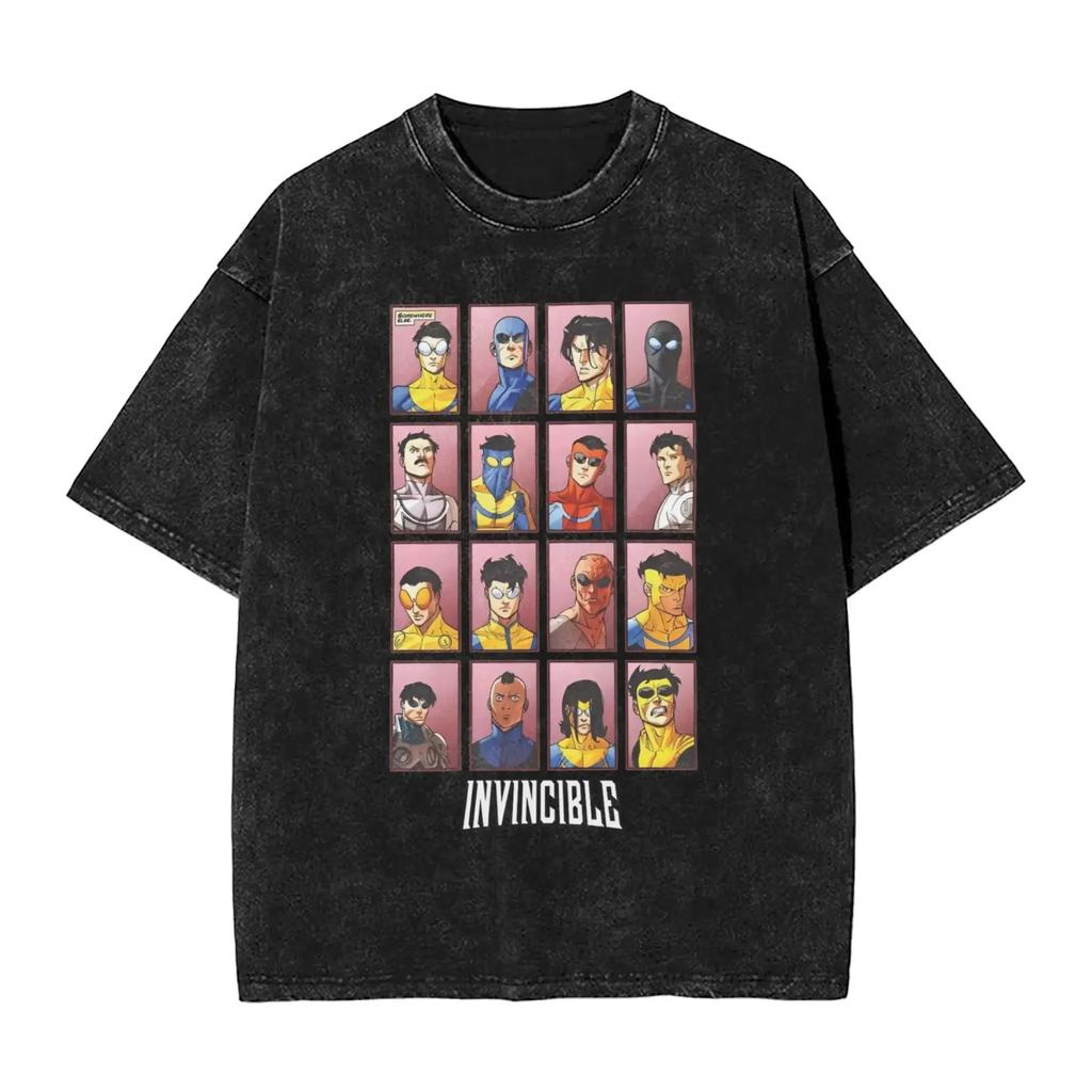 Hot Sale TV Series Anime Invincible Mark Grayson Graphic Print Tshirt Men Women Vintage Washed Cotton Oversized Summer New Tees