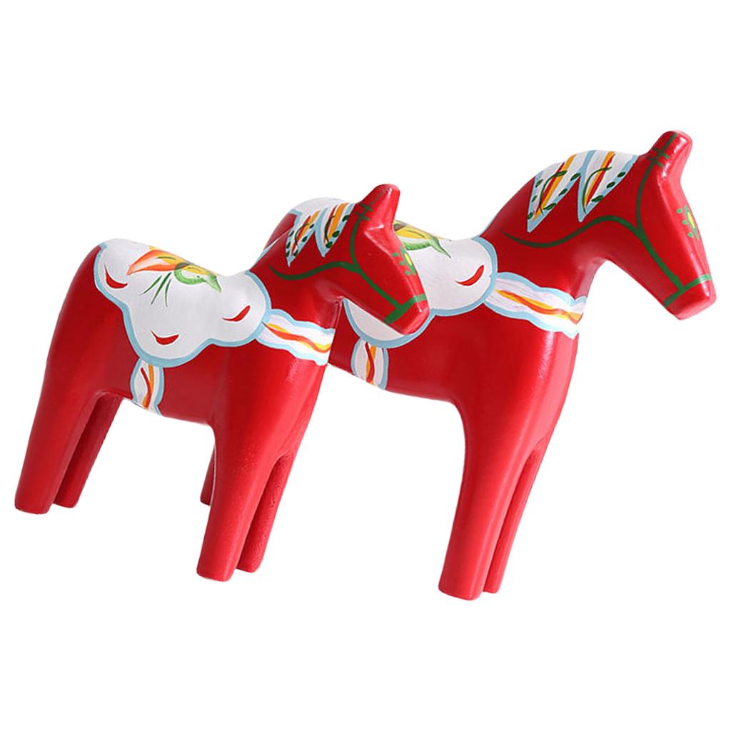 1 Pair Handcrafts Swedish Dala Horse Wooden Sculptures Painting Ornaments for Home Office Desktop and Shelf Decors