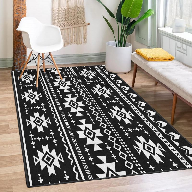 African American Tribal Geometric Area Rug Washable Carpet for Bedroom Living Room Kitchen Entrance Non Slip Flannel Carpets