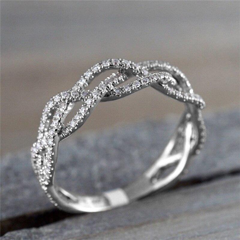 Fancy Twist Women's Rings Full Shiny CZ Delicate Daily Wear Accessories Fashion Versatile Female Jewelry
