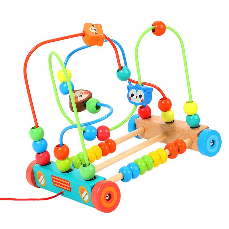 Wooden Stringing Beads for Toddlers 1-3: Animal & Fruit Blocks for Early Education & Hand-Eye Coordination