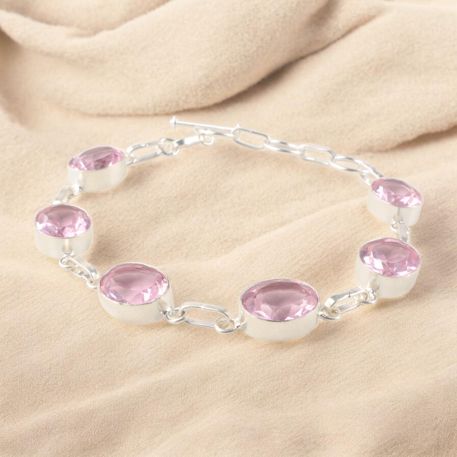 

Morganite Gemstone 925 Sterling Silver Handmade Bracelet Jewelry For Women Gift RB-5-17