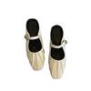Französische Taschenkopf Halbschuhe Damen Ein-Knopf Dicke Ferse Sandalen Damen Oberbekleidung Eckiger Kopf Mary Jane Sandalen Mittelhoher Absatz Mules
