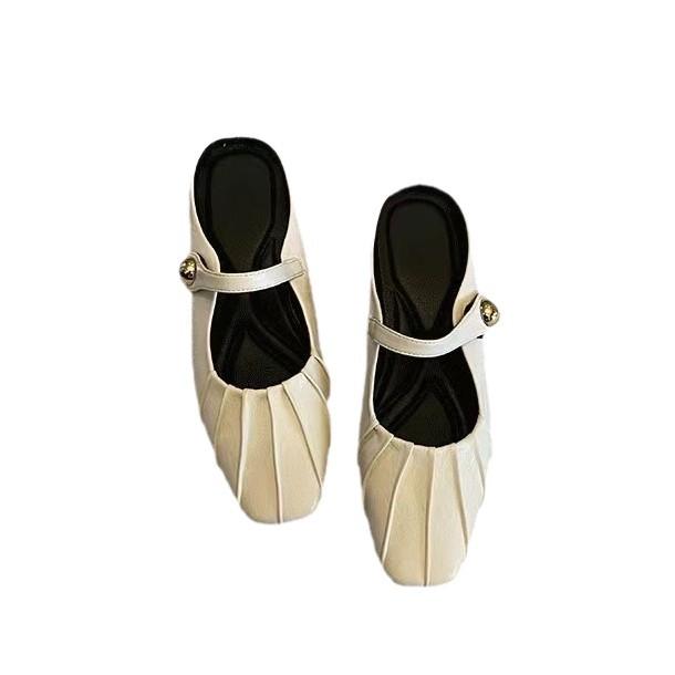 Französische Taschenkopf Halbschuhe Damen Ein-Knopf Dicke Ferse Sandalen Damen Oberbekleidung Eckiger Kopf Mary Jane Sandalen Mittelhoher Absatz Mules