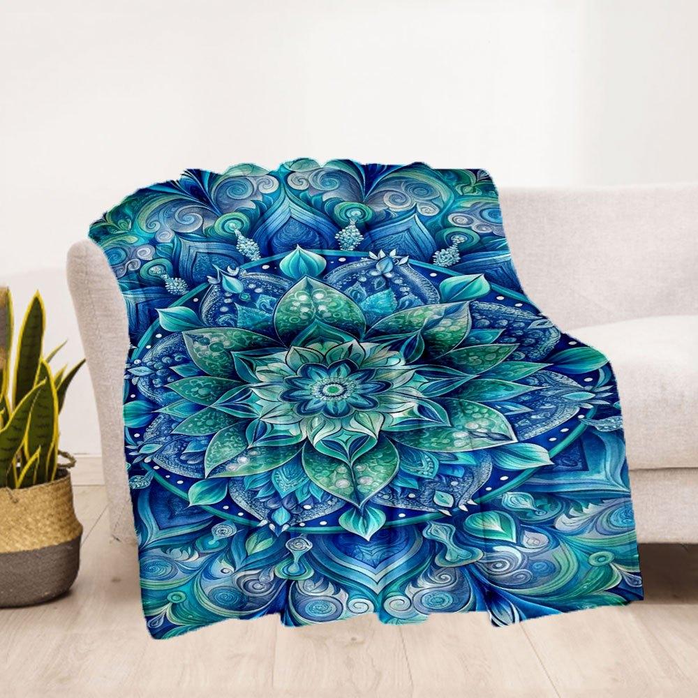 "Blue Lotus Mandala Wall Art: Spiritual Decor for Your Space"Blanket Flannel Throw Blanket for Sofa, Bed, Travel, Camping, Office