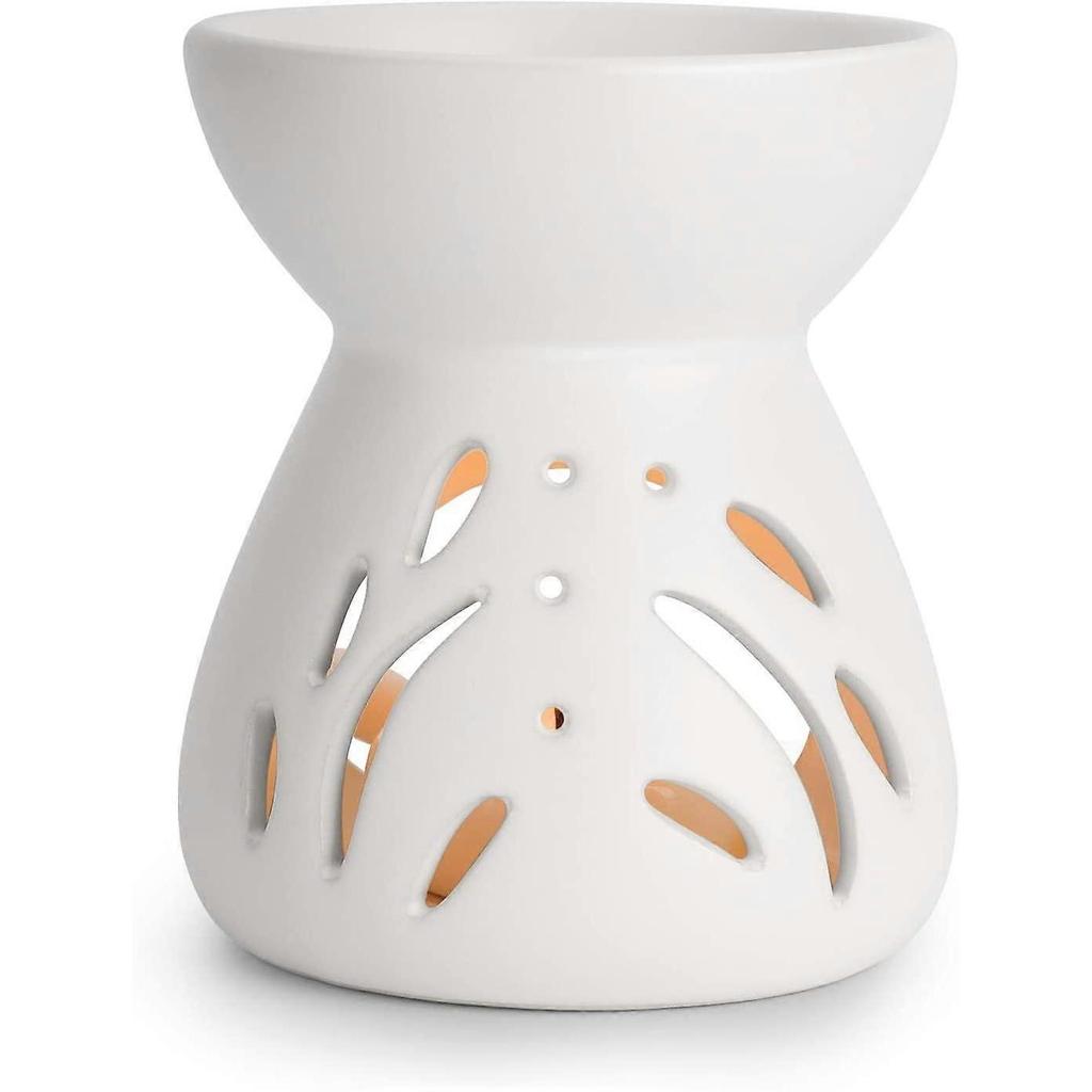 Essential Oil Burner Ceramic White, Scented Wax Melt Heater With Tea Candle Holder Decorative Aroma