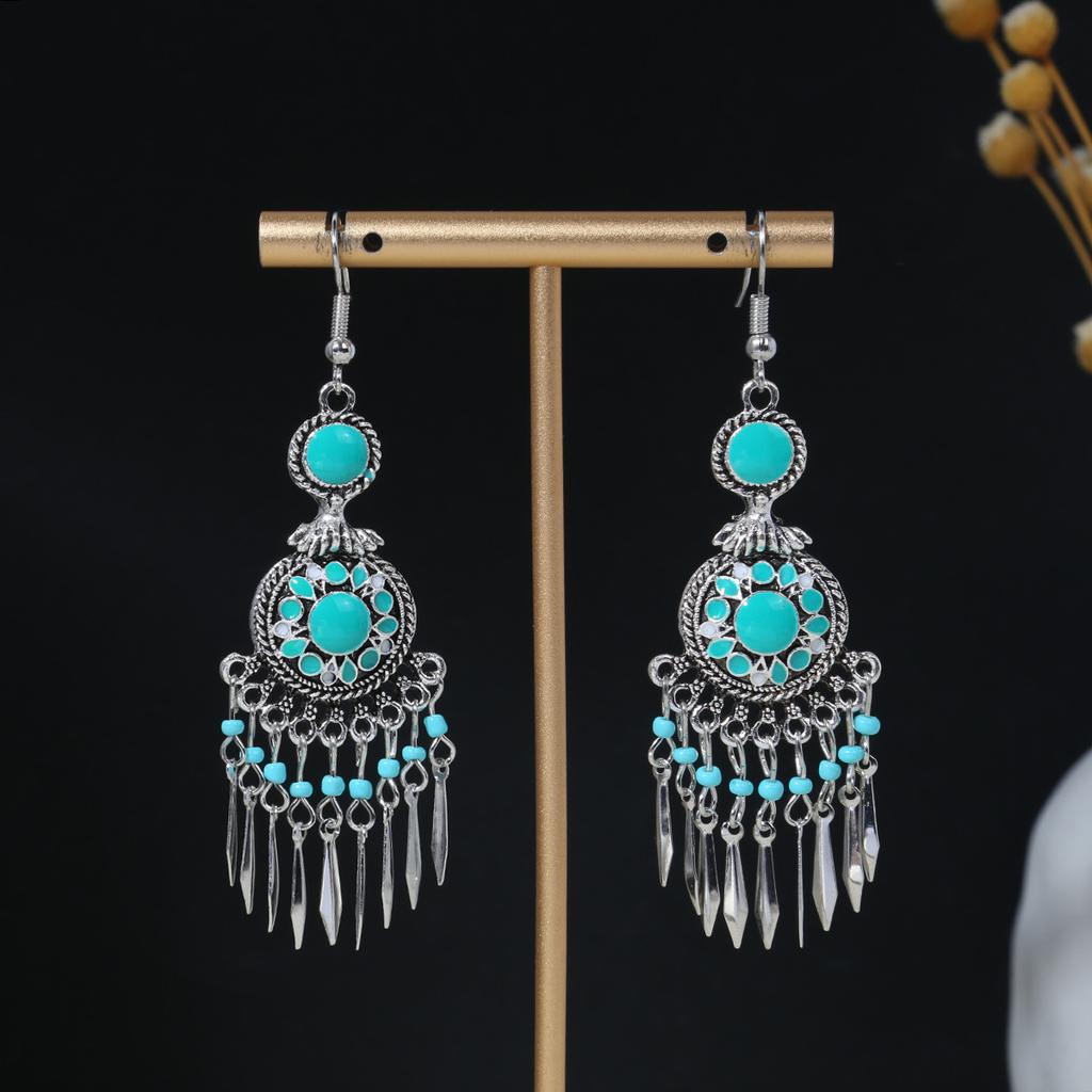 Geometric Round Ethnic Style Earrings, Long Fringed Earrings For Bohemian Retro Tourist Attractions