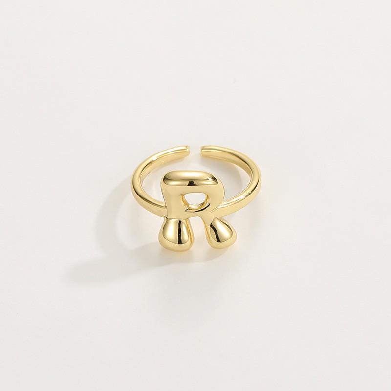 Adjustable Open Ring In 18K Gold Plated Copper With Q-Style Alphabet Letter Design Men Women