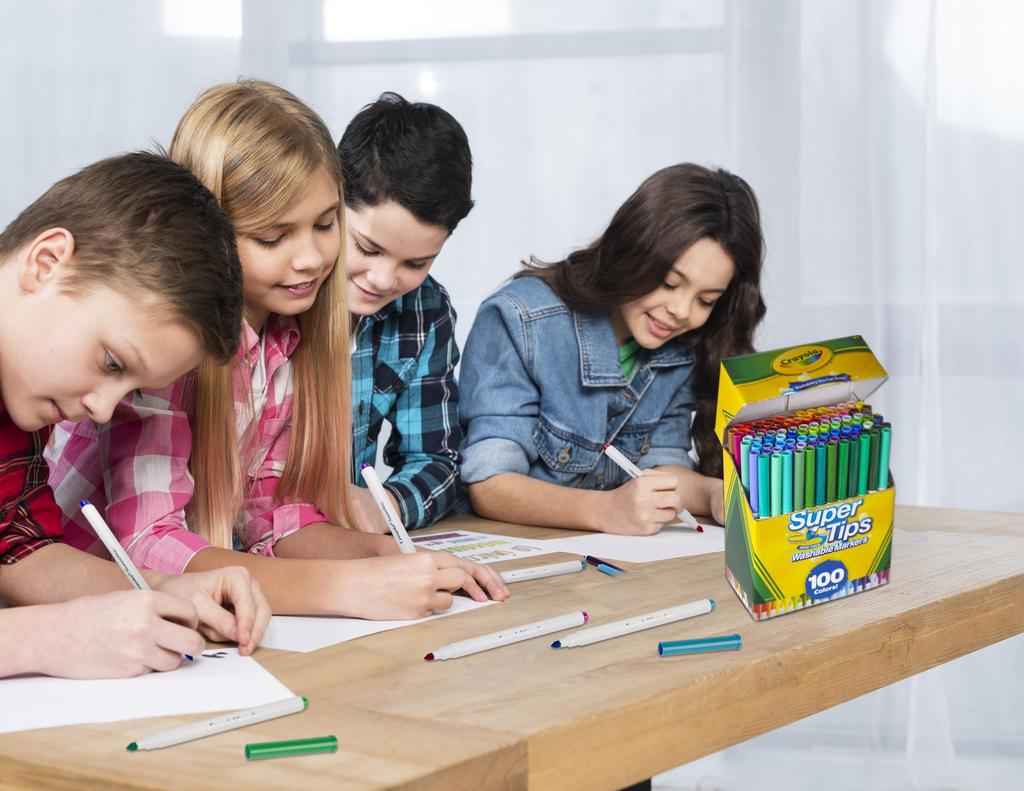 Crayola Super Tips Marker 100 585100 Water-Removable Pens, Colors, Authentic,