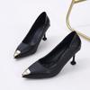 Fashion New Autumn Style Metal Pointed Stiletto Slip-on High Heels for Women, Elegant Shallow Mouth, Versatile Non-slip Single Shoes