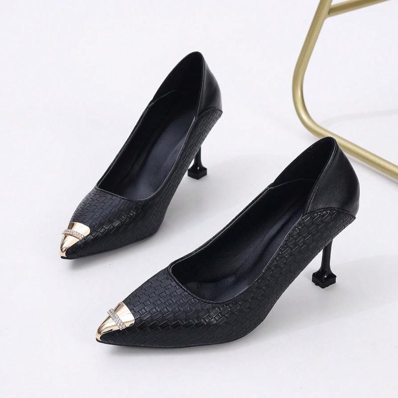 Fashion New Autumn Style Metal Pointed Stiletto Slip-on High Heels for Women, Elegant Shallow Mouth, Versatile Non-slip Single Shoes