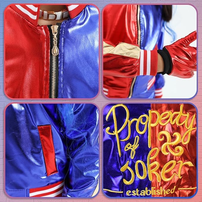 Formemory Harley Quinn Cosplay Costume, 8-Piece Set with Props for Kids and Adults, Perfect for Costumes, Christmas, or Birthdays (Coat, Pants, T-Shir