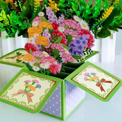Card for Birthday Rose/Lily/Sunflower/Tulip Daisy/Carnation Paper Flowers 3D Pops-up Bouquet
