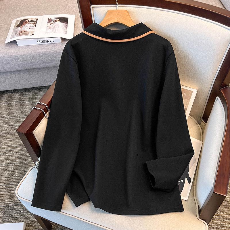 Plus Size Women's Long Sleeve Lapel Hoodie T-shirt – Slimming Summer Top for 200/300 Jin