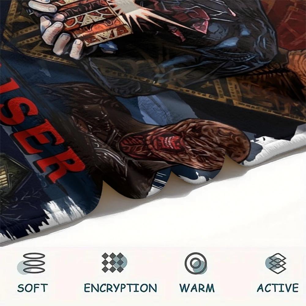 1PC Custom Name Hellraiser Patterned Flannel Blanket Suitable For All Seasons for Home Decor Warmth and Comfort Gifts Holiday Present