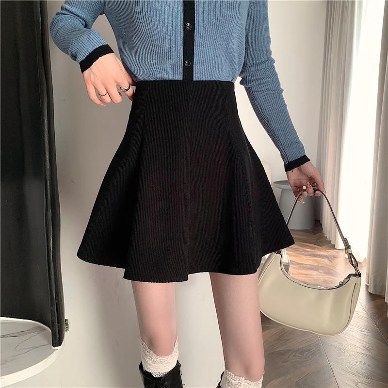 Korean Style High-Waisted Corduroy A-line Skirt - 2025 Slimming Autumn/Winter Petite Umbrella Skirt with Anti-exposure Design