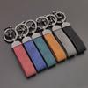 Minimalist Stainless Steel Metal Keyring Leather Car Keychain Pendant Laser Engrave Customized Name Vintage Accessory Gift