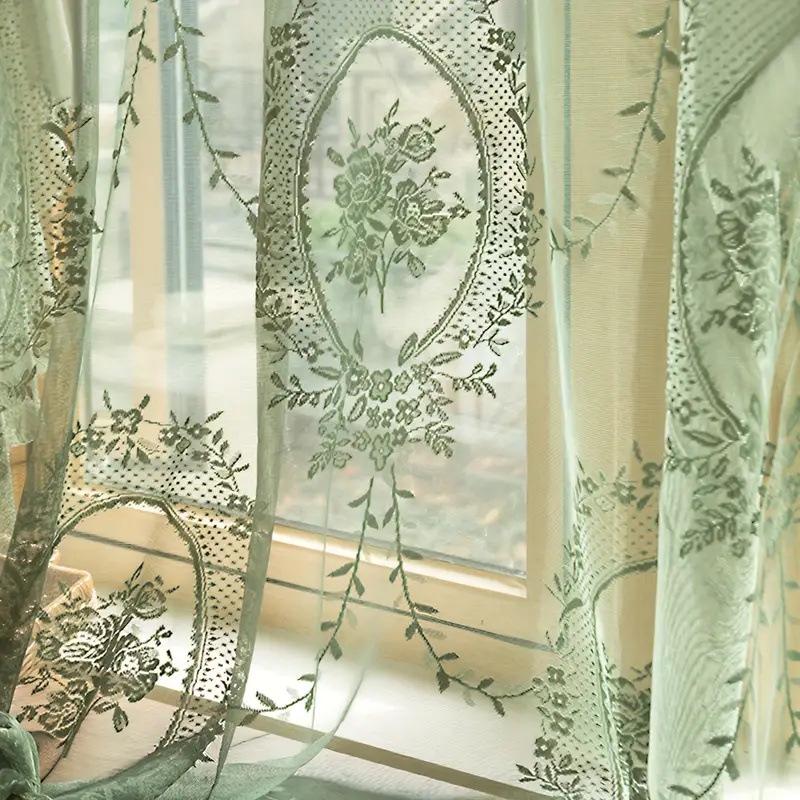 Black Knitted Lace Embroidered Curtain for Bedroom & Living Room