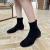French Retro Brown Short Boots and Bare Boots Women's Boots Thick Heel 2025 Autumn and Winter Small Elastic Thin Boots